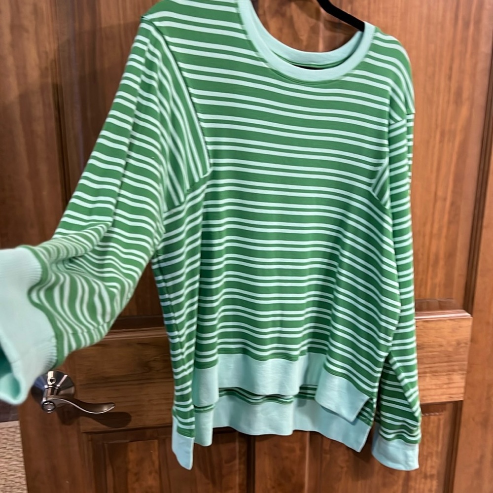 Maeve by Anthropologie Green Stripe Lightweight Sweater